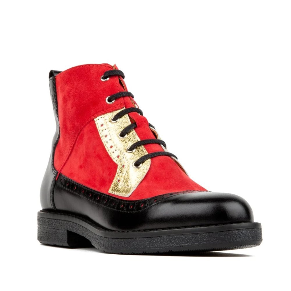 Embassy London Black Red Gold 100% Italian suede and leather brogue boot